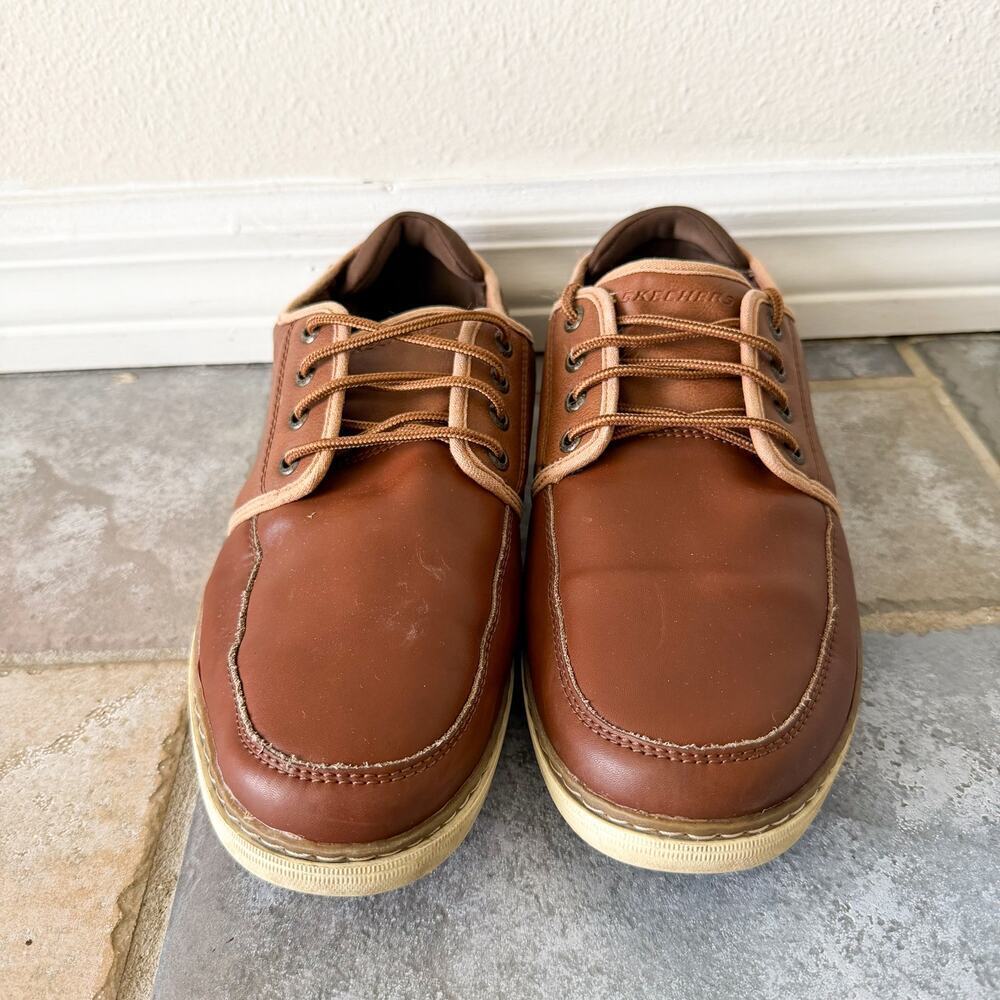 Skechers Lanson Nelvan Mens 9.5 Brown Leather Lace Up Casual Shoes - Picture 3 of 8